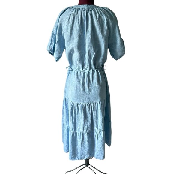 Aritzia Wilfred Decadence Linen Midi Dress Tiered size S Chambray Buoy Blue Shor - Picture 6 of 12